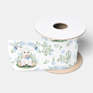Lams blauw bloemmotief baby shower satijnen lint