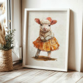 Lams Oranje Rok Schilderij Knuffel Schaap Dier Poster