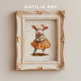 Lams Oranje Rok Schilderij Knuffel Schaap Dier Poster