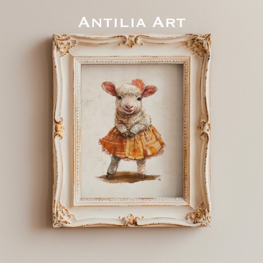 Lams Oranje Rok Schilderij Knuffel Schaap Dier Poster