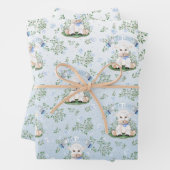 Lamsblauw Floral Baby shower Wrapping Papier Inpakpapier Vel (In situ)