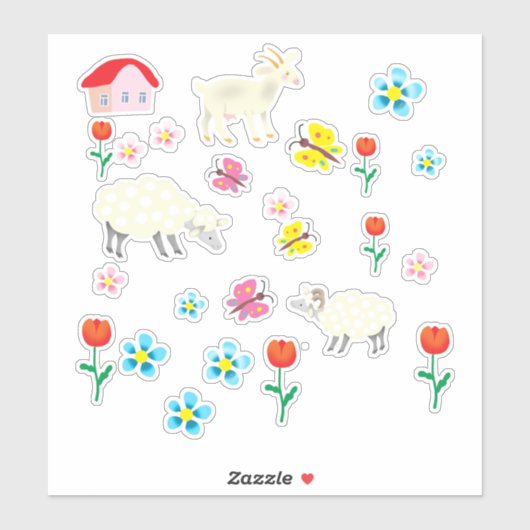 Lamsbloemen en huis sticker (Vel)