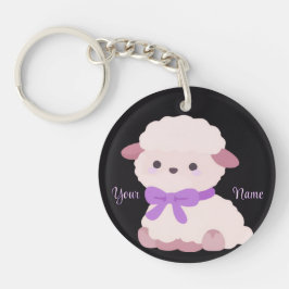 Lamschap met Paarse Strik Schattig Kawaii Zwart Sleutelhanger