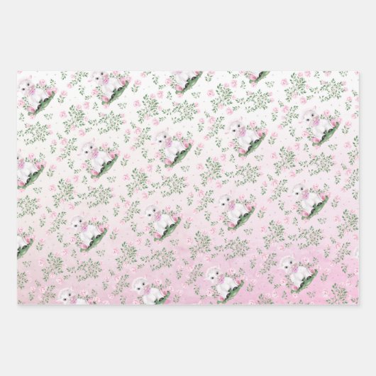 Lamsroze Rozen Bloemen Baby shower Wrapping Papier Inpakpapier Vel (Voorkant 3)