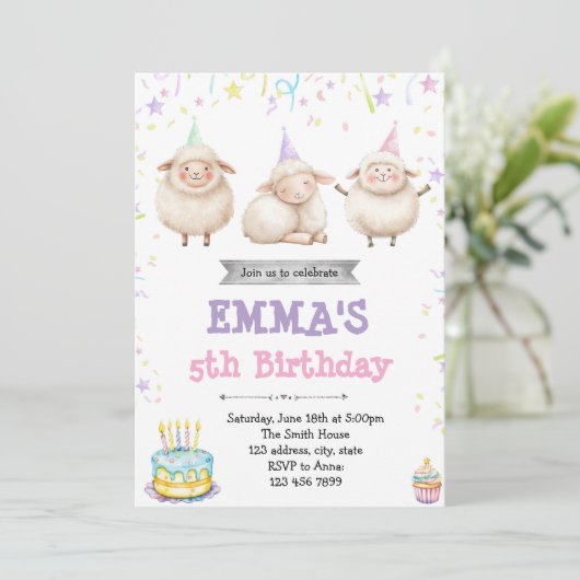 Lamsverjaardag uitnodiging (Staand voorkant)