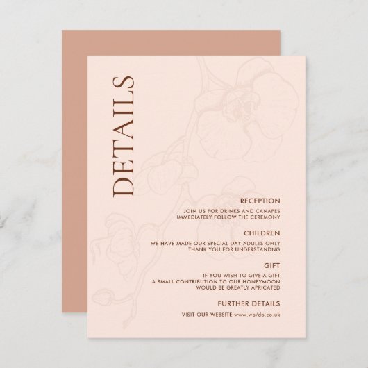 LANA Modern Latté Orchid Wedding Details Kaart (Voorkant / Achterkant)