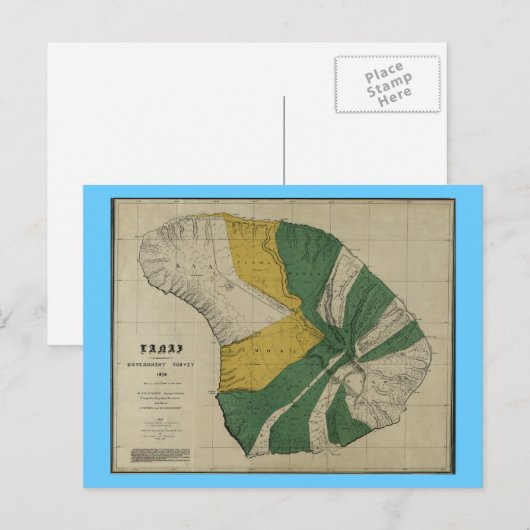 Lanai, 1878,  Hawaii Map Briefkaart (Voorkant / Achterkant)