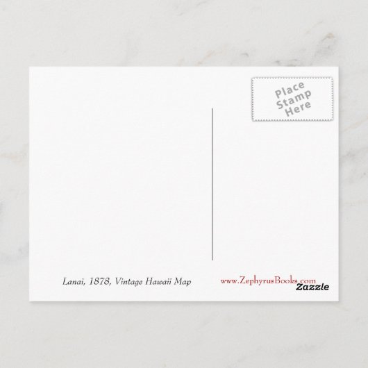 Lanai, 1878,  Hawaii Map Briefkaart (Achterkant)