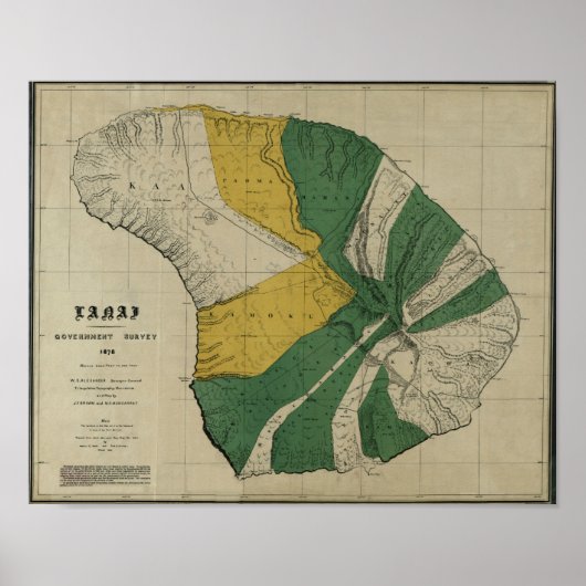 Lanai, 1878,  Hawaii Map Poster (Voorkant)