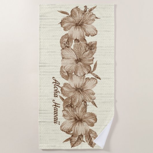 Lanai Distress Hawaiian Hibiscus - Bruin Strandlaken (Voorkant)