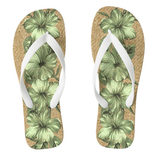 Lanai Distress Hawaiian Hibiscus - Groen Teenslippers (Voetbed)