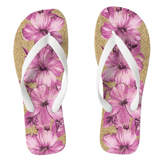 Lanai Distress Hawaiian Hibiscus - Roze Teenslippers (Voetbed)
