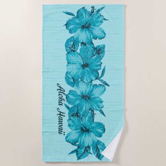 Lanai Distressed Hawaiian Hibiscus - Aqua Blue Strandlaken (Voorkant)