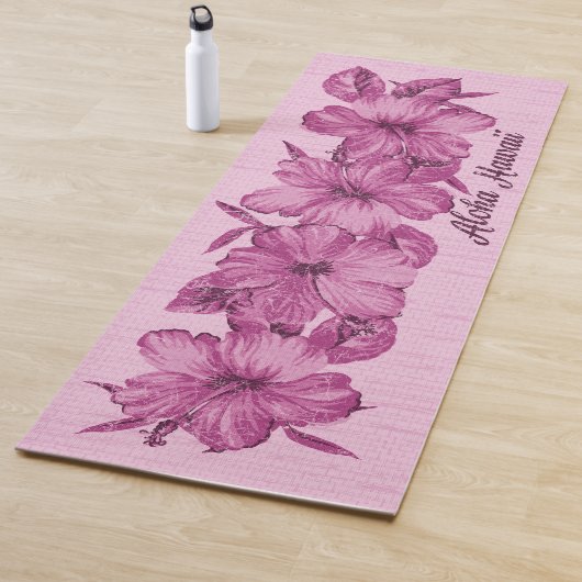 Lanai Distressed Hawaiian Hibiscus Pink Yogamat (In situ)