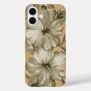 Lanai Hawaiian Hibiscus Faux Wood Taupe iPhone 16 Plus Hoesje
