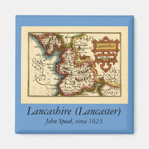 Lancashire County Engeland Oude antiquarische kaar Magneet