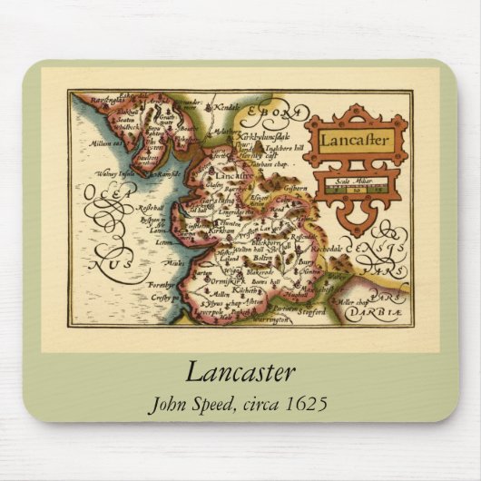 Lancashire County Engeland Oude antiquarische kaar Muismat (Voorkant)