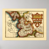 Lancashire County Engeland Oude antiquarische kaar Poster (Voorkant)