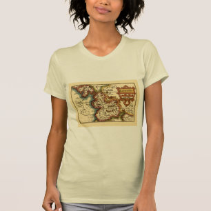 Lancashire County Engeland Oude antiquarische kaar T-shirt
