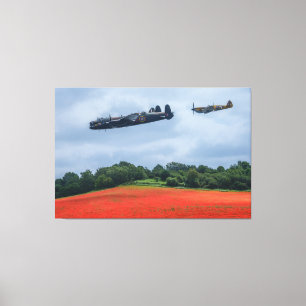 Lancaster Bomber en Hawker Hurricane die over vlie Canvas Afdruk