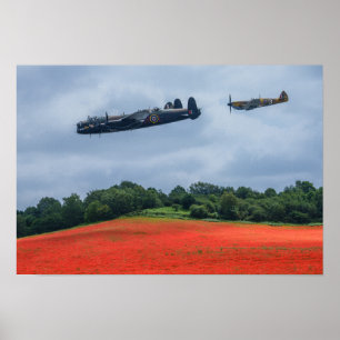 Lancaster Bomber en Hawker Hurricane die over vlie Poster