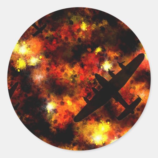 Lancaster Bomber Night Raid Ronde Sticker (Voorkant)