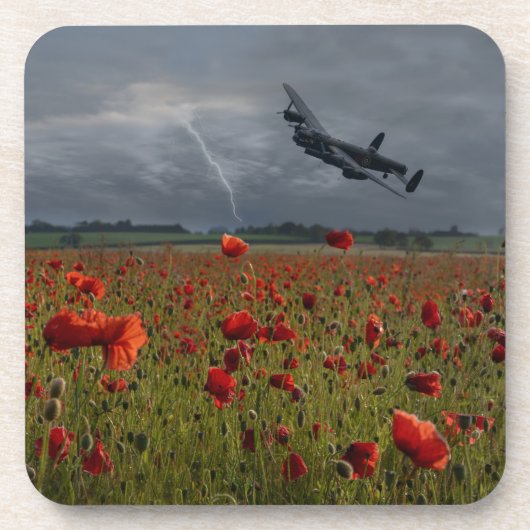 Lancaster Bomber over een papaverveld Bier Onderzetter (Voorkant)
