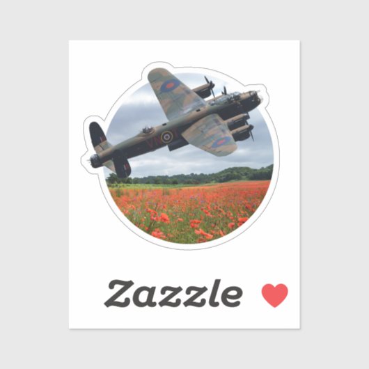 Lancaster Bomber over een papaverveld Sticker (Vel)