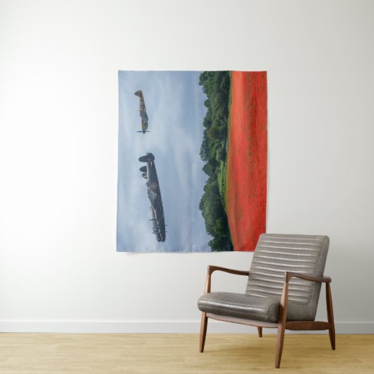 Lancaster Bomber over een papaverveld Wandkleed (In situ)