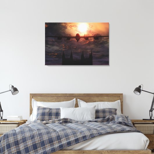 Lancaster bommenwerper boven de kathedraal van Lin Canvas Afdruk (Insitu (Slaapkamer))