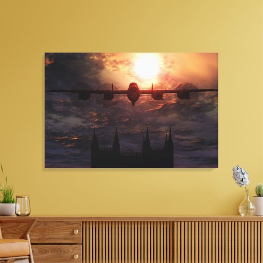 Lancaster bommenwerper boven de kathedraal van Lin Canvas Afdruk (Insitu (Woonkamer))