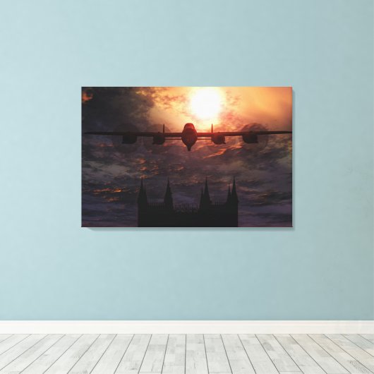 Lancaster bommenwerper boven de kathedraal van Lin Canvas Afdruk (Insitu (Houten vloer))