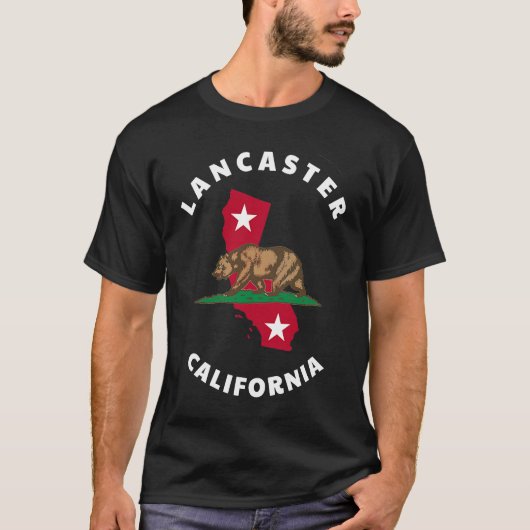 Lancaster California CA Flag and Bear Badge Souven T-shirt (Voorkant)