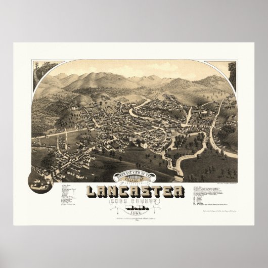 Lancaster, NH Panoramic Map - 1883 Poster (Voorkant)