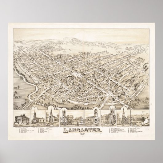 Lancaster OH Map (1885) Poster (Voorkant)