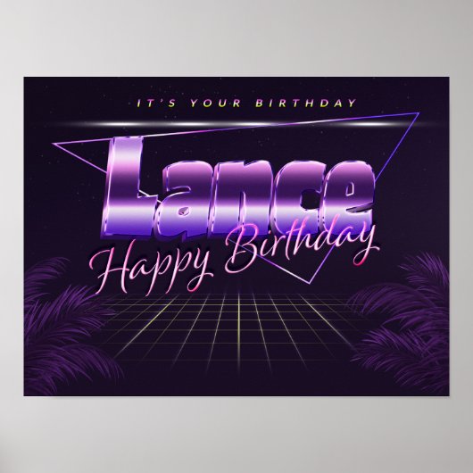 Lance Name Vorname lila retro Poster Geburtstag (Voorkant)