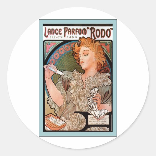 Lance Parfum ~ Rodo ~ Alphonse Mucha Ronde Sticker (Voorkant)