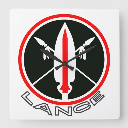 Lance-raketwandklok Vierkante Klok (Voorkant)