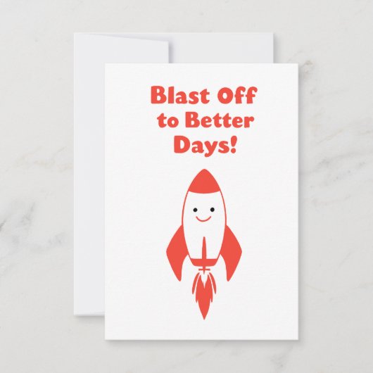 Lancering naar Beter Dagen! – Grappige Raket Aanmo Kaart (Voorkant)