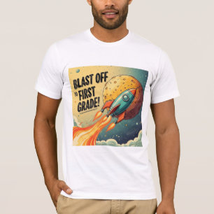 Lancering naar de eerste klas Retro raket buitenru T-shirt