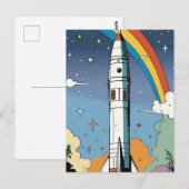 Lancering ruimteraket retro Glossy Poster Briefkaart (Voorkant / Achterkant)