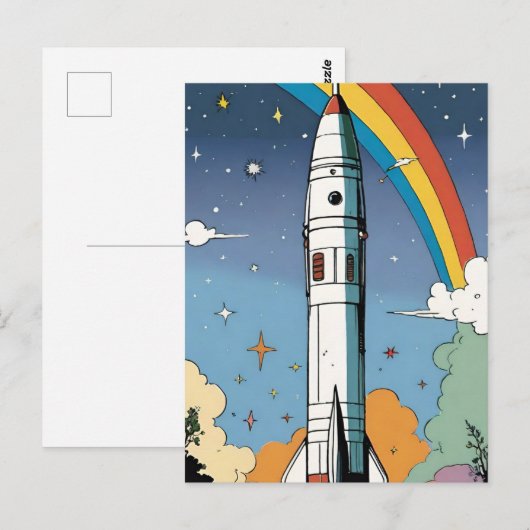 Lancering ruimteraket retro Glossy Poster Briefkaart (Voorkant / Achterkant)
