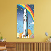 Lancering ruimteraket retro Glossy Poster Canvas Afdruk (Insitu (Woonkamer))