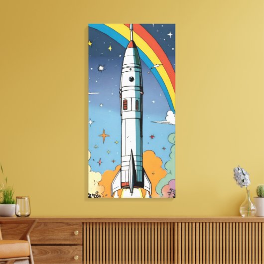 Lancering ruimteraket retro Glossy Poster Canvas Afdruk (Insitu (Woonkamer))