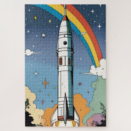 Lancering ruimteraket retro Glossy Poster Legpuzzel (Verticaal)