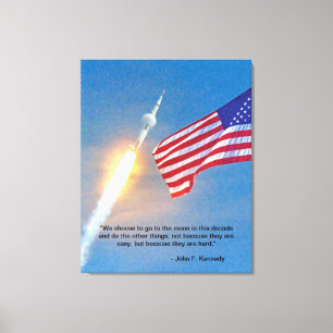Lancering van Apollo 11 met Amerikaanse vlag Canvas Afdruk