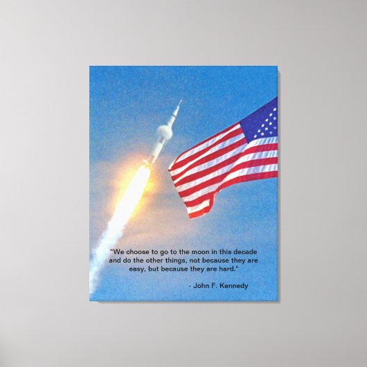 Lancering van Apollo 11 met Amerikaanse vlag Canvas Afdruk (Voorkant)