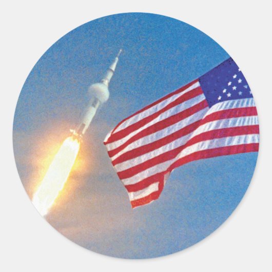 Lancering van Apollo 11 met Amerikaanse vlag Ronde Sticker (Voorkant)