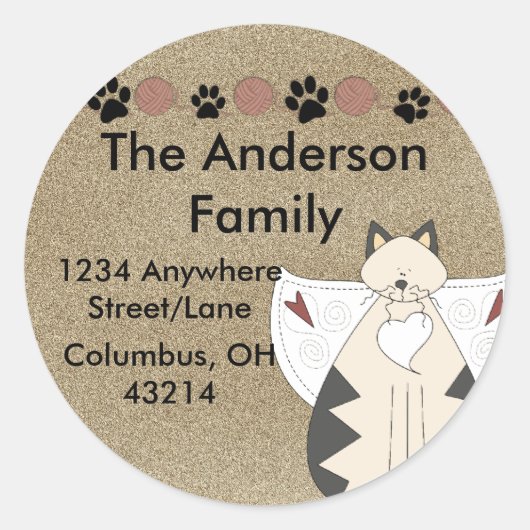 Land Angel Cat Round Return-label Ronde Sticker (Voorkant)