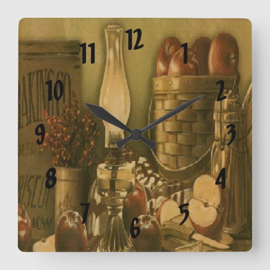  land Apple Basket Print Clock Vierkante Klok (Voorkant)